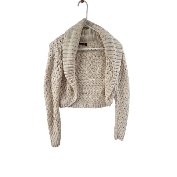 525 America Sweaters - 525 America Women's Cardigan Sweater Fisherman Knit Open Front Crop Cream Size M